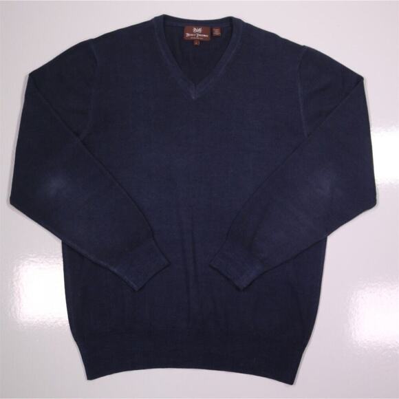 Hickey-Freeman Current Navy Blue Knit 100% Wool V-Neck Sweater Men's Large
